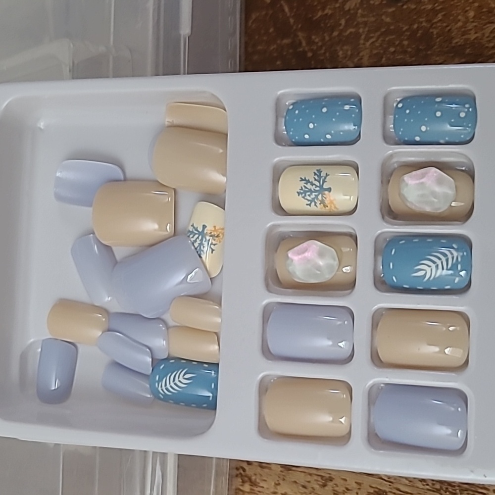 3D Iridescent Gem & Boho Leaf Press on Nails